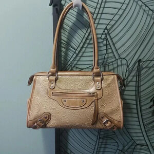 Designer City Inspired Beige Floral Imbossed Shoulder Bag